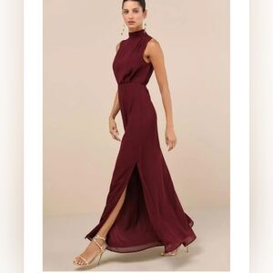 LULUS Red Classic Elegance Plum Chiffon Sleeveless Mock Neck Maxi Dress XL NWT